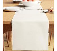 Encasa XO Dining Table Runner 32x150 cm | Yarn Dyed Fine Ribbed Cotton | Solid Off White | Machine Washable