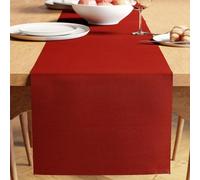 Encasa XO Dining Table Runner 32x150 cm | Yarn Dyed Fine Ribbed Cotton | Solid Red | For Dining Table Fall Decoration, Holiday & Christmas Festivals - Machine Washable