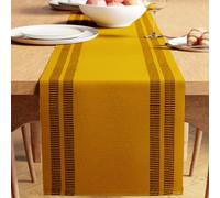 Encasa XO Dining Table Runner 32x183 cm | Yarn Dyed Fine Ribbed Cotton | Ladder Yellow | For Dining Table Fall Decoration, Holiday & Christmas Festivals - Machine Washable