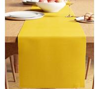 Encasa XO Dining Table Runner 32x183 cm | Yarn Dyed Fine Ribbed Cotton | Yellow | For Dining Table Fall Decoration, Holiday & Christmas Festivals - Machine Washable