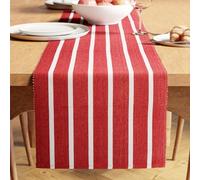 Encasa XO Dining Table Runner 32x200 cm | Yarn Dyed Fine Ribbed Cotton | Roma Red Stripes | For Dining Table Fall Decoration, Holiday & Christmas Festivals - Machine Washable