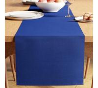 Encasa XO Dining Table Runner 32x250 cm | Yarn Dyed Fine Ribbed Cotton | Solid Blue | Machine Washable