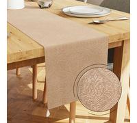 Encasa XO Dining Table Runner | Embossed Velvet | 32x150 cm | Beige Color with Premium Polyester - Machine Washable