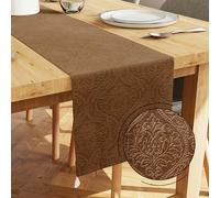 Encasa XO Dining Table Runner | Embossed Velvet | 32x150 cm | Coffee Color with Premium Polyester - Machine Washable