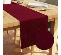 Encasa XO Dining Table Runner | Embossed Velvet | 32x183 cm | Maroon Color with Premium Polyester - Machine Washable