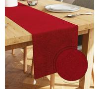 Encasa XO Dining Table Runner | Embossed Velvet | 32x240 cm | Red Color with Premium Polyester - Machine Washable