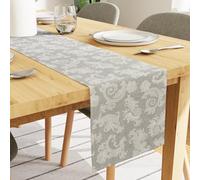 Encasa XO Dining Table Runner for 4 seater I Size 32x150 cm | - Floral Grey Jacquard Style Print on Homespun Cotton | Fast Colours, Machine Washable