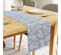 Encasa XO Dining Table Runner for 4 to 6 seater I Size 32x183 cm | - Floral Blue Jacquard Style Print on Homespun Cotton | Fast Colours, Machine Washable