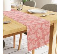 Encasa XO Dining Table Runner for 4 to 6 seater I Size 32x183 cm | - Floral Red Jacquard Style Print on Homespun Cotton | Fast Colours, Machine Washable