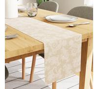 Encasa XO Dining Table Runner for 8 seater I Size 32x240 cm | - Floral Beige Jacquard Style Print on Homespun Cotton | Fast Colours, Machine Washable