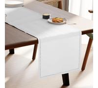Encasa XO Dining Table Runner | Pure Cotton Hemstitched Design | 32x230 cm | White - Machine Washable