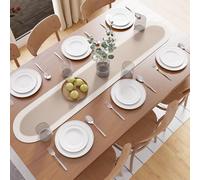 Encasa XO Dining Table Runner, Ribbed Cotton Cloth 30x137 cm Beige | Handmade Braided Oval Shape | Heat Resistant Surface Protection | Hand Washable | Coffee Table & Sideboard Decor