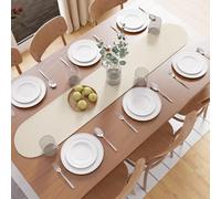 Encasa XO Dining Table Runner, Ribbed Cotton Cloth 30x137 cm White | Handmade Braided Oval Shape | Heat Resistant Surface Protection | Hand Washable | Coffee Table & Sideboard Decor