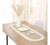 Encasa XO Dining Table Runner, Ribbed Cotton Cloth 30x91 cm Beige | Handmade Braided Oval Shape | Heat Resistant Surface Protection | Hand Washable | Coffee Table & Sideboard Decor