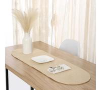 Encasa XO Dining Table Runner, Ribbed Cotton Cloth 30x91 cm Beige | Handmade Braided Oval Shape | Heat Resistant Surface Protection | Hand Washable | Coffee Table & Sideboard Decor