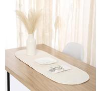 Encasa XO Dining Table Runner, Ribbed Cotton Cloth 30x91 cm White | Handmade Braided Oval Shape | Heat Resistant Surface Protection | Hand Washable | Coffee Table & Sideboard Decor
