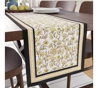 Encasa XO DiningTable Runner | Yellow-02 Block Printed Cotton Canvas | 32x183 cm | Jaipur Sanganeri Hand Print