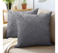 Encasa XO Embossed Velvet Cushion Covers No Inserts 40x40 cm | Grey, Plush Soft Velour | Damask Pattern | Concealed Zip | Machine Washable | Living Room Decor | Set of 2
