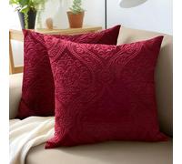 Encasa XO Embossed Velvet Cushion Covers No Inserts 50x50 cm | Maroon, Plush Soft Velour | Damask Pattern | Concealed Zip | Machine Washable | Living Room Decor | Set of 2