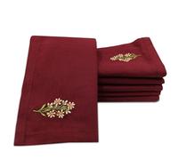 Encasa XO Embroidered Cotton Napkins, Serviettes 43x43 cm Maroon | 100% Pure Fabric | Reusable & Machine Washable | Floral & Butterfly Motifs | Set of 6