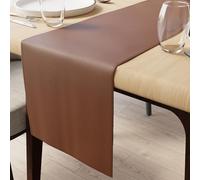Encasa XO Faux Leather Table Runner | Size 30x150 cm with 0.7mm Thick | Waterproof & Nonslip Tricot Backing | Tan Color For Dining & Kitchen Table Decor