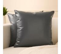 Encasa XO Faux Leather Throw Pillow Covers 50x50 cm Set of 2 | Dark Grey Decorative Cushion Covers | Modern Farmhouse Pillow Cases For Outdoor, Living Room, Bedroom, Couch, Sofa