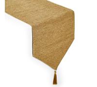 Encasa XO Fine Chenille Table Runner For Dining with V-End and Tassels, 32x150 cm - Gold | Decorative Cloth for Party, Wedding, Home, Cafes, Restaurants & Hotels