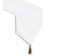 Encasa XO Fine Chenille Table Runner For Dining with V-End and Tassels, 32x150 cm - White | Decorative Cloth for Party, Wedding, Home, Cafes, Restaurants & Hotels