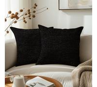 Encasa XO Fine Chenille Throw Pillow Covers 2 pcs Set - Black 1- 50x50 cm Textured Solid Colour, Soft & Smooth, Square Accent Decorative Cushion for Couch, Sofa, Chair & Bed