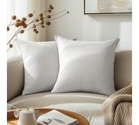 Encasa XO Fine Chenille Throw Pillow Covers 2 pcs Set - White-50x50 cm Textured Solid Colour, Soft & Smooth, Square Accent Decorative Cushion for Couch, Sofa, Chair & Bed