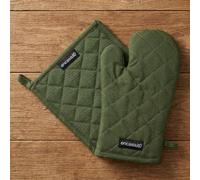 Encasa XO Heat Resistant 100% Cotton Oven Glove & Potholder Set with Loop, Kitchen Cooking Mittens, Microwave Safe Hot Pads - Leaf Green, 18x30 cm, (Pack of 2)