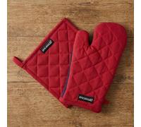 Encasa XO Heat Resistant 100% Cotton Oven Glove & Potholder Set with Loop, Kitchen Cooking Mittens, Microwave Safe Hot Pads - Red, 18x30 cm, (Pack of 2)