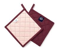 Encasa XO Heat Resistant Cotton Pot Holders With Hanging Loop - Set Of 2 - Maroon - Multipurpose Quilted Everyday Hot Pad For Kitchen, Camping, BBQ & Microwave - 21 cm