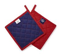 Encasa XO Heat Resistant Cotton Pot Holders With Hanging Loop - Set Of 2 - Red - Multipurpose Quilted Everyday Hot Pad For Kitchen, Camping, BBQ & Microwave - 21 cm