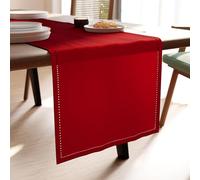 Encasa XO Hemstitched Cotton Dining Table Runner 32x150 cm Red | 180 GSM Medium Weight Fabric | Mercerized Finish | Reusable & Machine Washable | Fits 4 seater