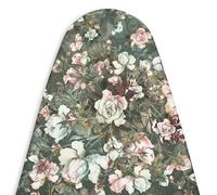 Encasa XO Ironing Board Cover and Pad - Thick 4mm Felt, Heat & Scorch-Resistant, Fits Wide Boards 125x46 cm, Elastic Bungee Cord Tightening, Easy Fit, Stain-Safe Dye, Green Roses