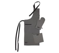 Encasa XO Kitchen Apron with Oven Gloves & Potholder - Combo Set - 100% Cotton, Heat Resistant - Grey, 68x85 cm, (Pack of 3)
