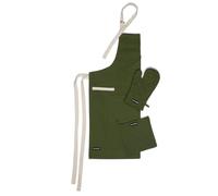 Encasa XO Kitchen Apron with Oven Gloves & Potholder - Combo Set - 100% Cotton, Heat Resistant - Leaf Green, 68x85 cm, (Pack of 3)