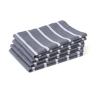 Encasa XO Kitchen Cloth for Cooking | Cotton Hand Towel for Quick Drying Dishes | 70x45 cm Tea Towels | Highly Absorbent for Cleaning of Plates & Glasses | Roma Grey Stripes (Set of 4 Pieces)