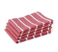 Encasa XO Kitchen Cloth for Cooking | Cotton Hand Towel for Quick Drying Dishes | 70x45 cm Tea Towels | Highly Absorbent for Cleaning of Plates & Glasses | Roma Red Stripes (Set of 4 Pieces)