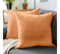 Encasa XO Luxury Embossed Velvet Cushion Covers - Plush Throw Pillow Covers For Elegant Living Rooms & Bedrooms, Machine Washable, 50x50 cm Peach | Set of 2 | Covers Only No Insert