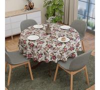 Encasa XO Polyester Printed Tablecloth, Twill Fabric Table Cover, Water Repllelant, Length 140 cm-Round for 4 Seater Rectangular Dining Table. Machine Washable, Durable - Chintz Red