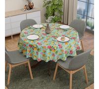 Encasa XO Polyester Printed Tablecloth, Twill Fabric Table Cover, Water Repllelant, Length 140 cm-Round for 4 Seater Rectangular Dining Table. Machine Washable, Durable - Pineapple