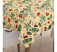 Encasa XO Polyester Printed Tablecloth, Twill Fabric Table Cover, Water Repllelant, Length 140x180 cm for 4 to 6 Seater Rectangular Dining Table. Machine Washable, Durable - Cherry