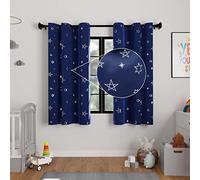 Encasa XO Printed Blackout Curtains 44x54 in, 2 pcs | Silver Foil Star Navy Design I Room Darkening - Blocks 85% Light | Sound And Heat Reduction For Bedroom, Living Room I Machine Wash
