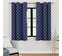 Encasa XO Printed Blackout Curtains 44x54 in, 2 pcs | Silver Foil Trellis Navy Design I Room Darkening - Blocks 85% Light | Sound And Heat Reduction For Bedroom, Living Room I Machine Wash