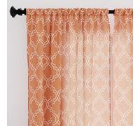 Encasa XO Semi-Sheer 55x72 in Drop Long Rod Pocket Curtains, Trellis Copper, Light Filtering Polyester Curtain with Tie Back for Bedroom Living Room, Botanical Floral Pattern Drapes, 2 Panels