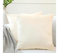 Encasa XO Velvet Cushion Cover Set of 2 Cream 50x50 cm Solid Plain Dyed Soft & Smooth Pillowcase | No Insert, Square Decorative Sham For Living Room, Sofa, Bedroom