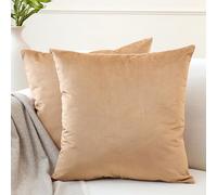 Encasa XO Velvet Cushion Cover Set of 2 Gold 40x40 cm Solid Plain Dyed Soft & Smooth Pillowcase | No Insert, Square Decorative Sham For Living Room, Sofa, Bedroom