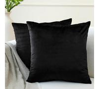 Encasa XO Velvet Cushion Covers (40x40 cm) Set of 02 | Black | Luxurious Square Velvet Throw Pillow Covers With Invisible Zippers | Living Room, Sofa, Chair